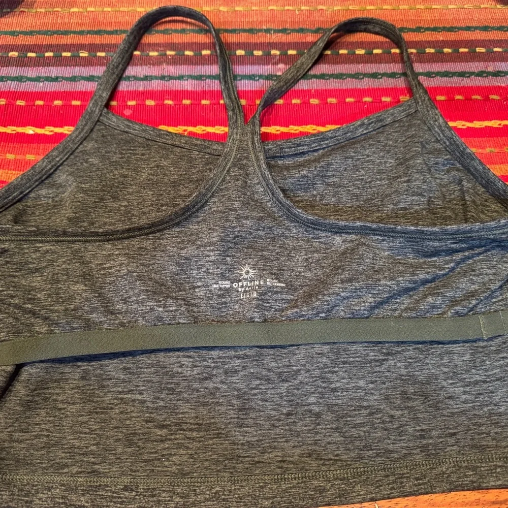 NEW AERIE Charcoal Heathered Crop Top WORKOUT Sz L Built in bra support NWOT